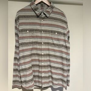 Quicksilver Brown Striped Flannel Cotton Long Sleeve Button Down, Size LG